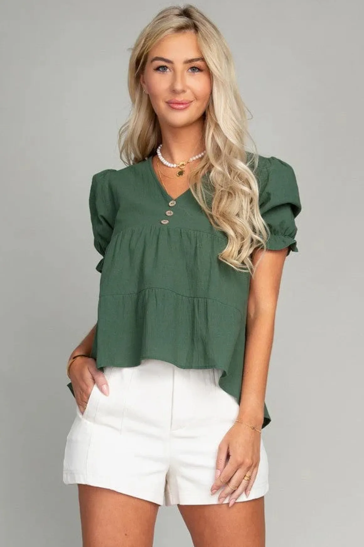 Button Front Puff Sleeve Blouse *Online Only*