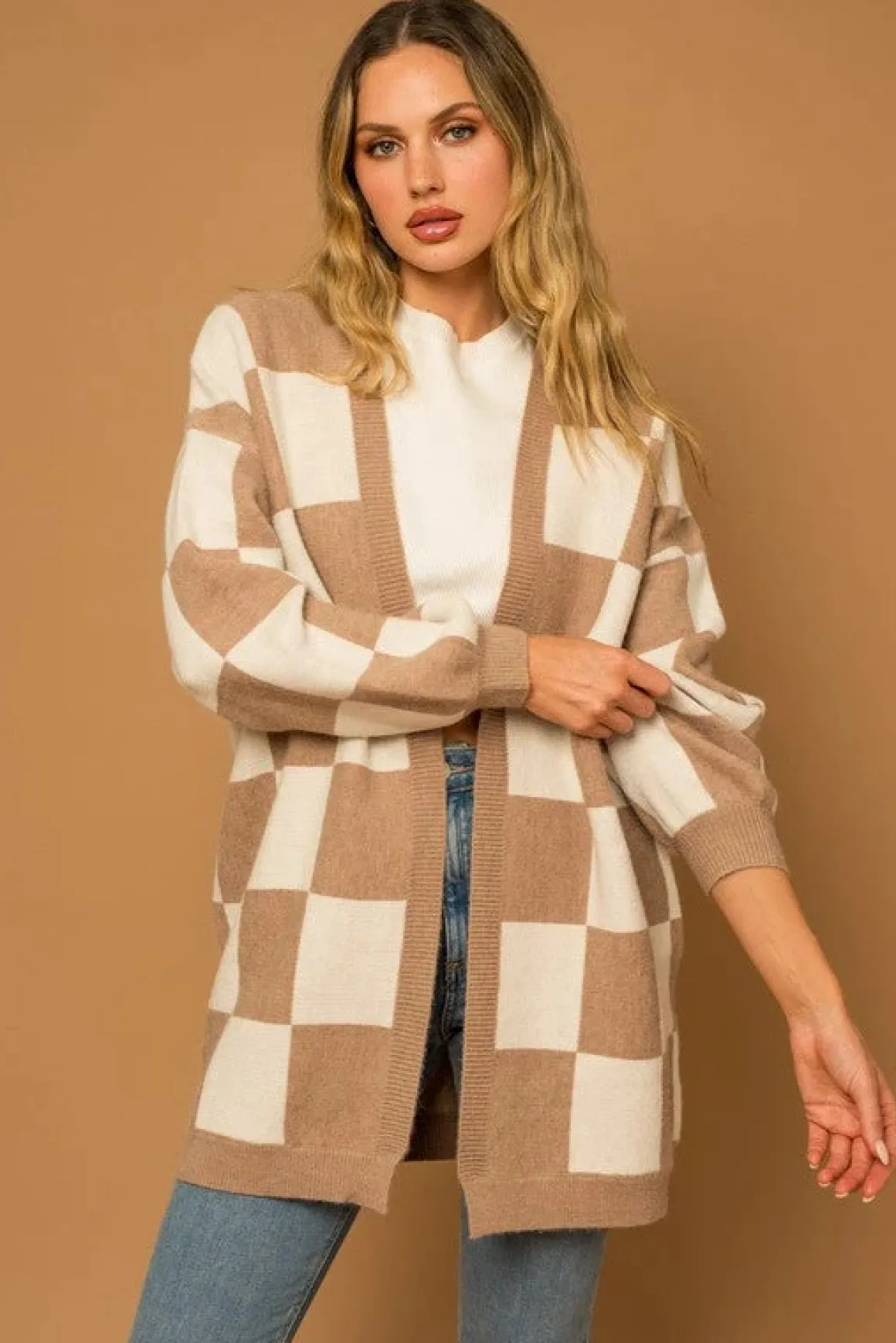 Checker Graphic Sweater Cardigan