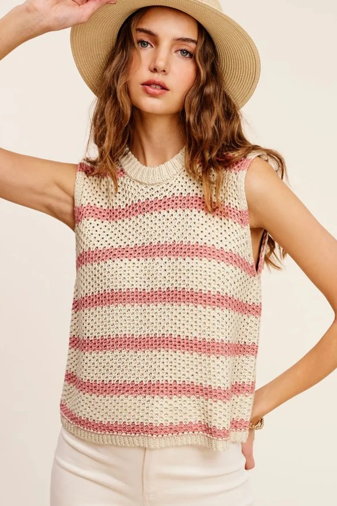 Chunky Stripe Sleeveless Sweater Top *Online Only*