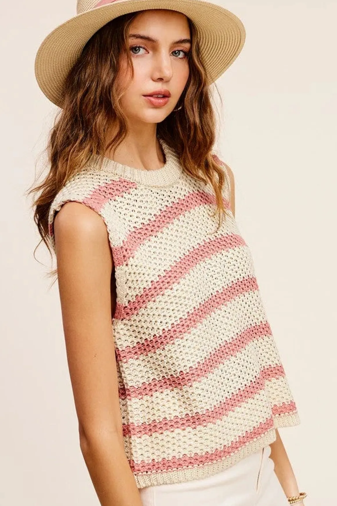 chunky_stripe_sleeveless__2.webp Chunky Stripe Sleeveless Sweater Top *Online Only*