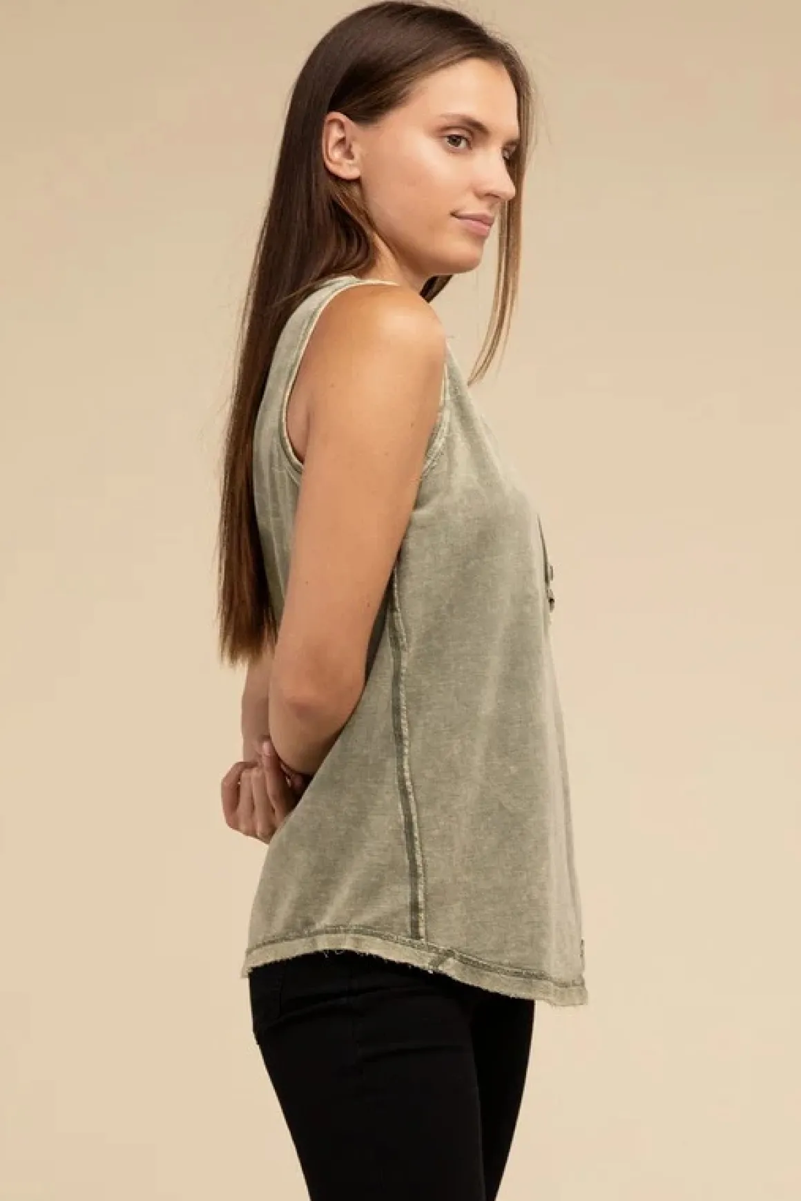 halfbutton_raw_edge_sleev_4.webp Half-Button Raw Edge Sleeveless Henley Top *Online Only*