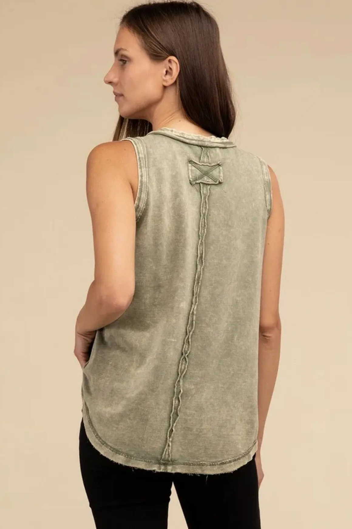 halfbutton_raw_edge_sleev_5.webp Half-Button Raw Edge Sleeveless Henley Top *Online Only*