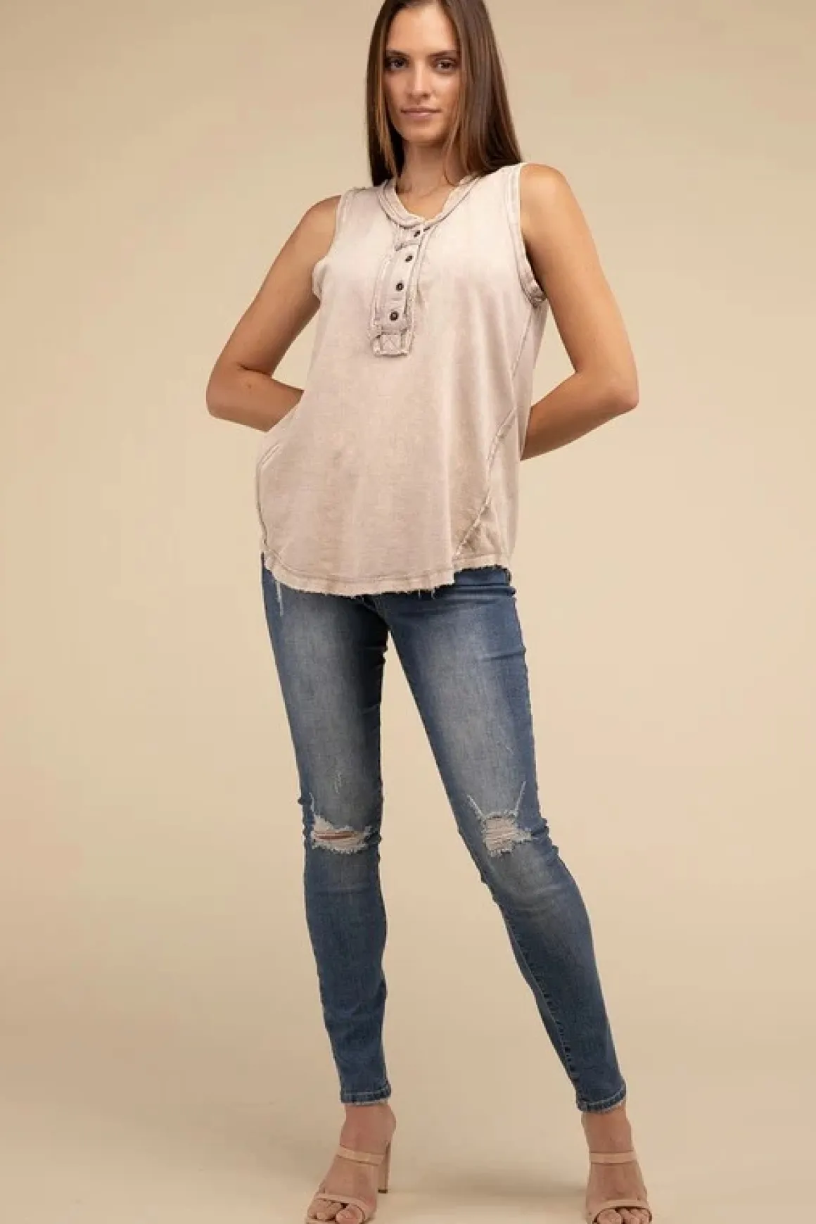 halfbutton_raw_edge_sleev_8.webp Half-Button Raw Edge Sleeveless Henley Top *Online Only*