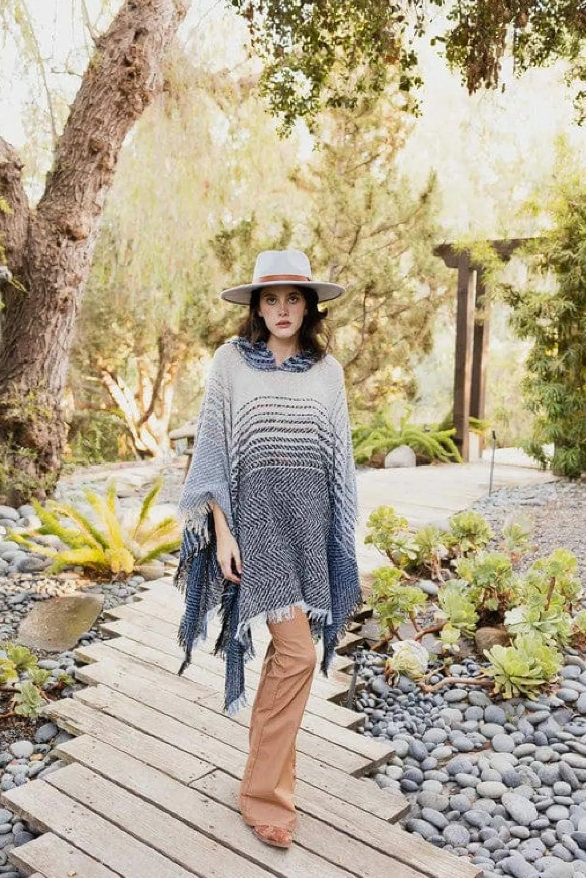 herringbone_tweed_hooded__2.webp Herringbone Tweed Hooded Frayed Edge Poncho *Online Only*