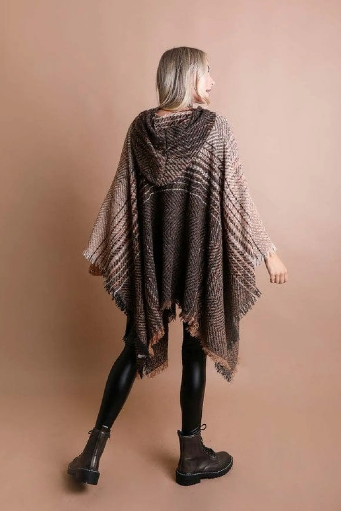 herringbone_tweed_hooded__8.webp Herringbone Tweed Hooded Frayed Edge Poncho *Online Only*