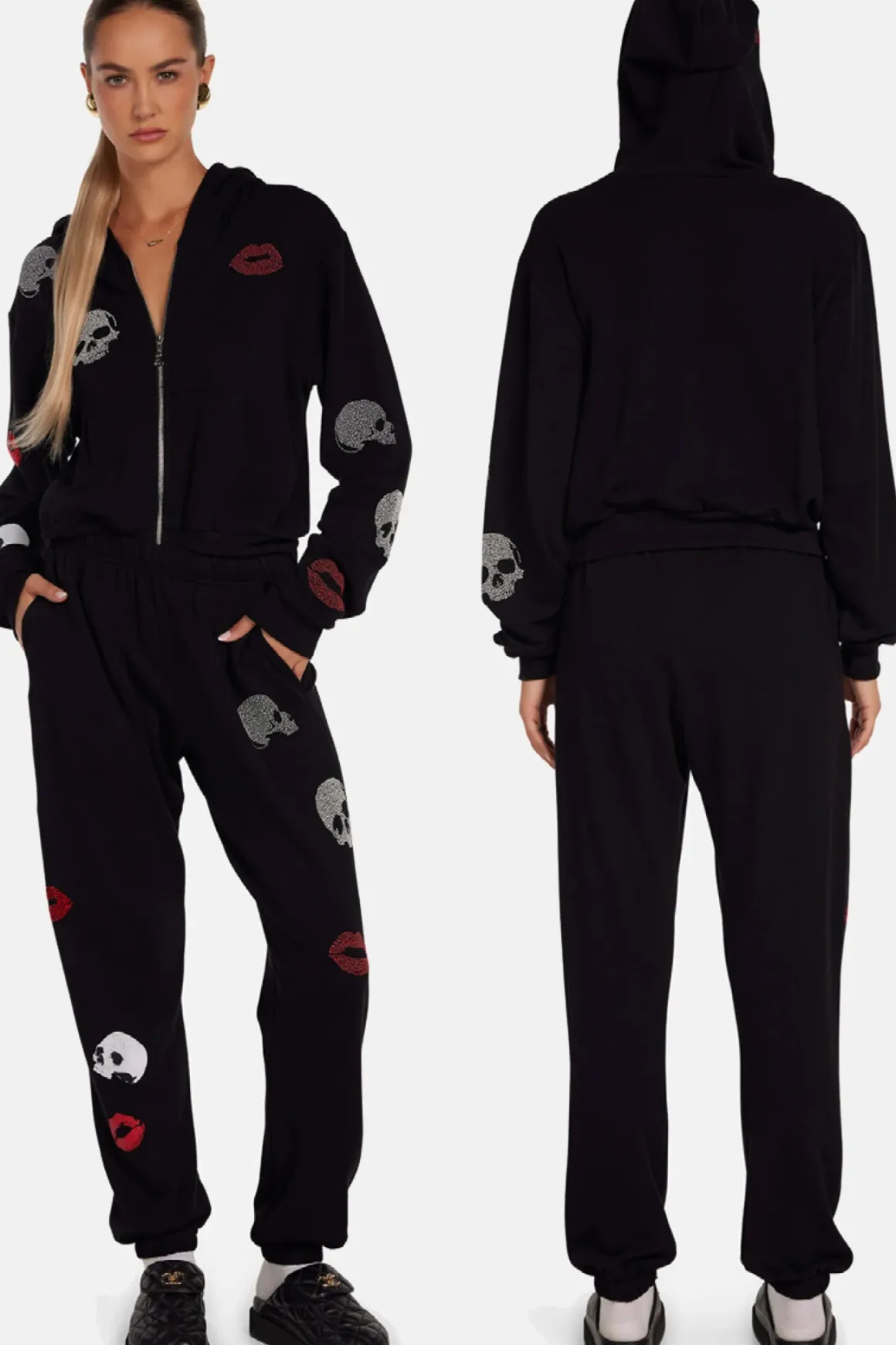 Lauren Moshi Lachelle Studded Skulls & Lips Hoodie
