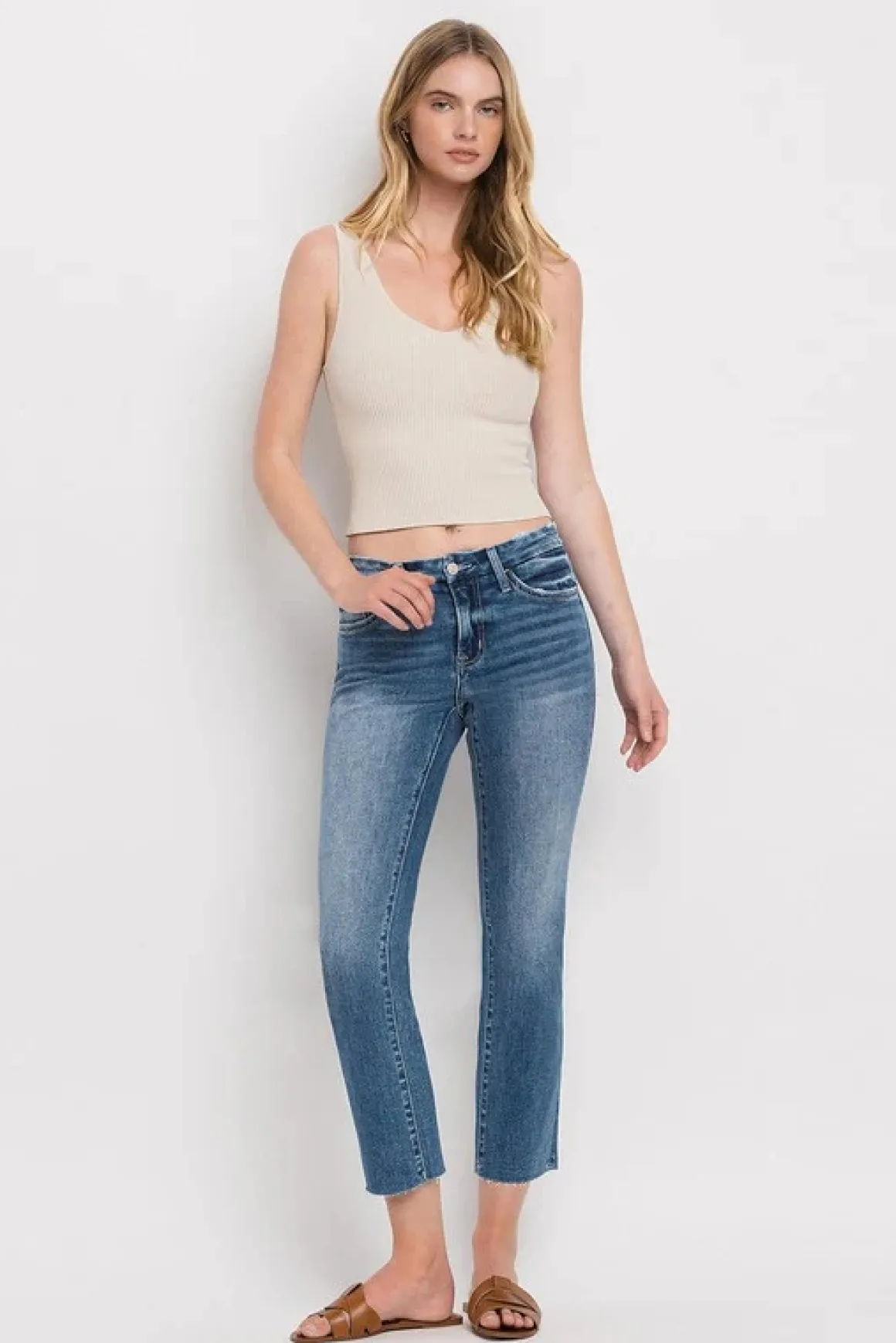 Mid Rise Crop Slim Straight Jeans *Online Only*