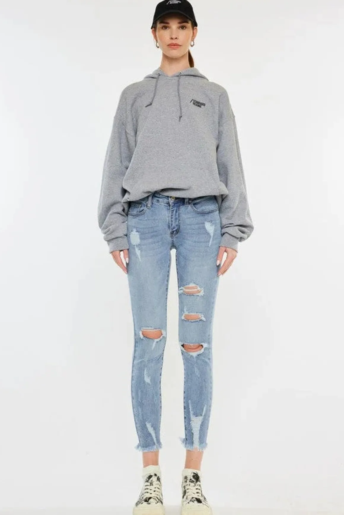 Mid Rise Distressed Ankle Skinny Jeans