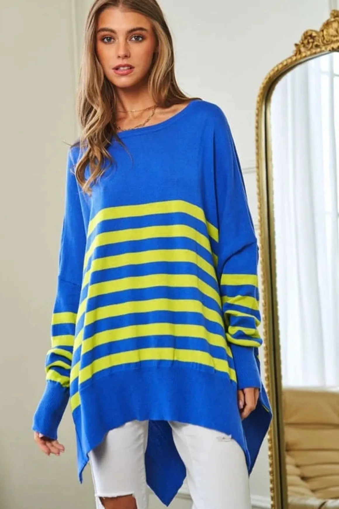 multi_striped_elbow_patch_11.webp Multi Striped Elbow Patch Loose Fit Sweater Top *Online Only*