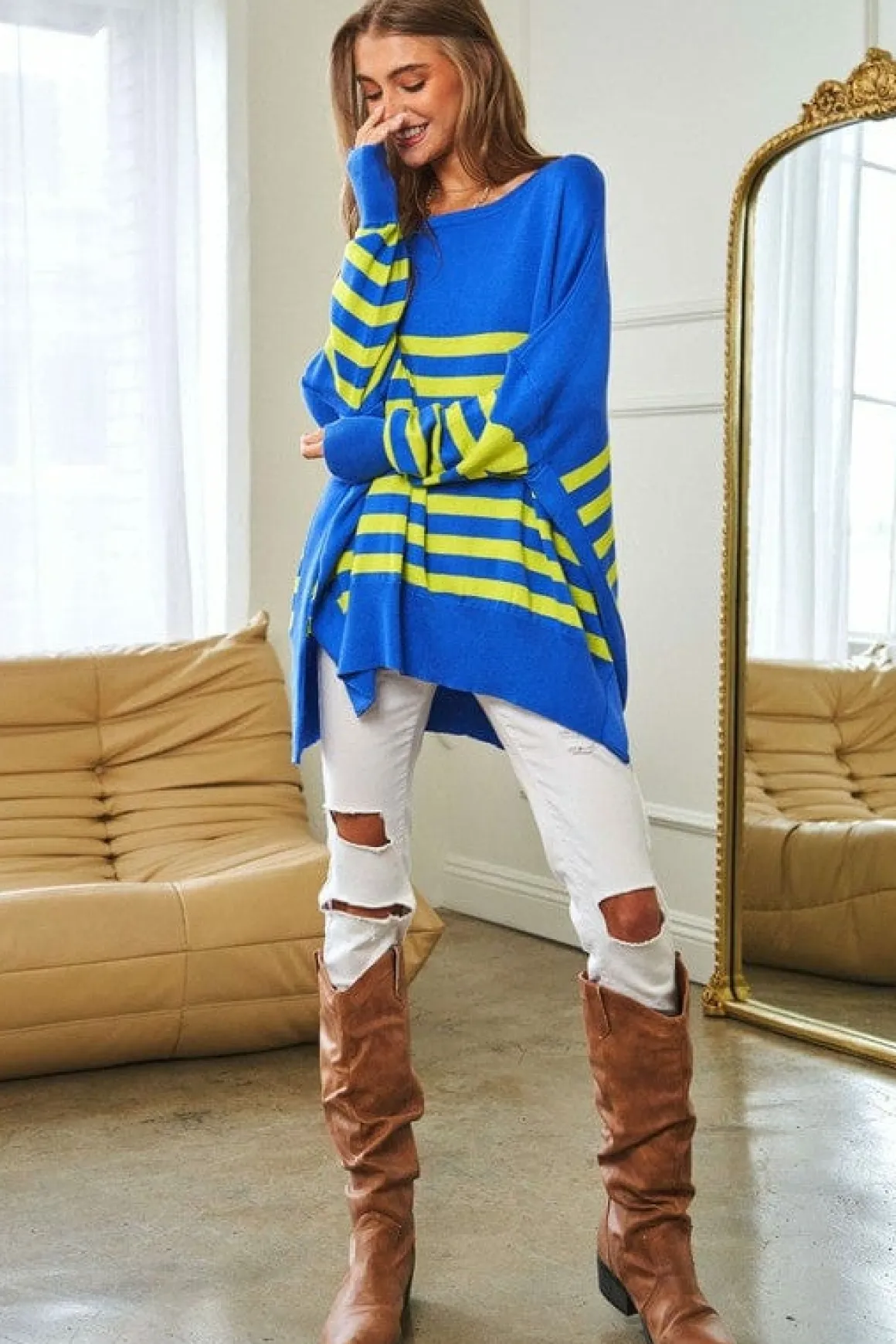 multi_striped_elbow_patch_15.webp Multi Striped Elbow Patch Loose Fit Sweater Top *Online Only*