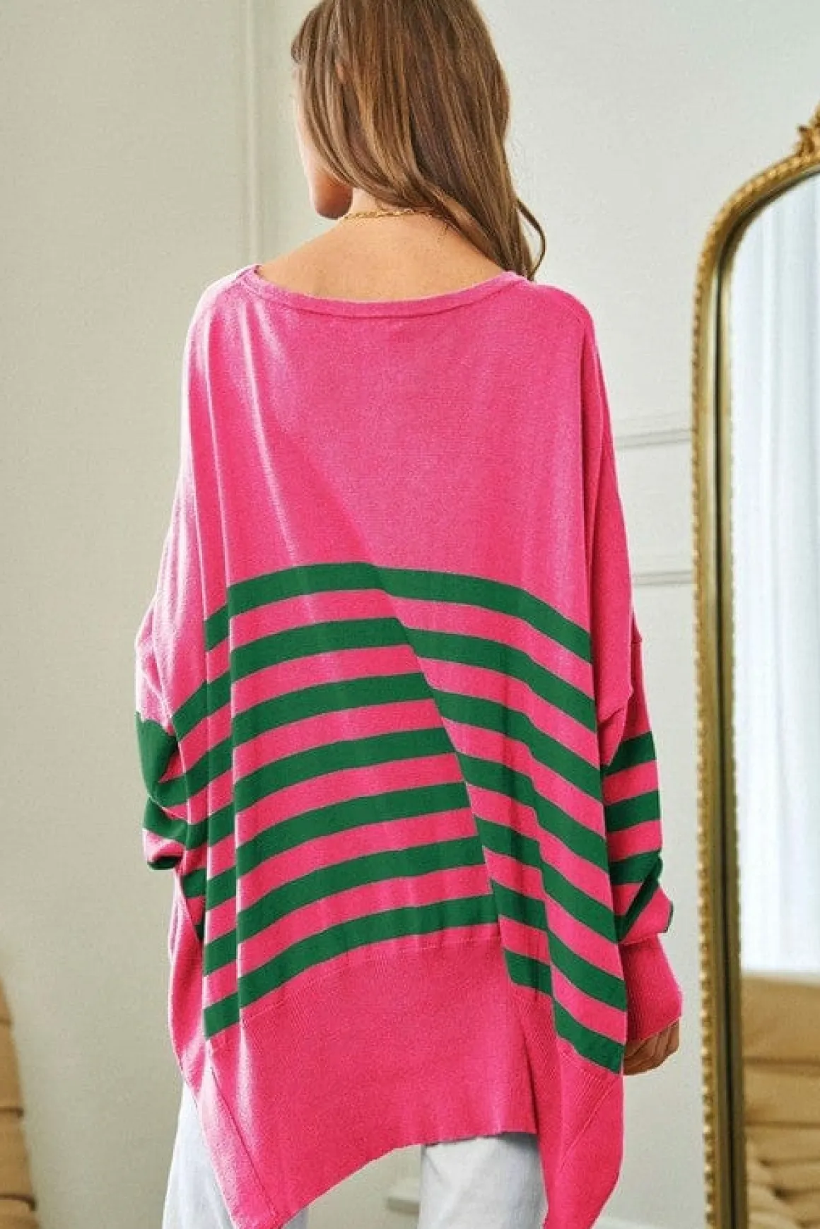multi_striped_elbow_patch_6.webp Multi Striped Elbow Patch Loose Fit Sweater Top *Online Only*