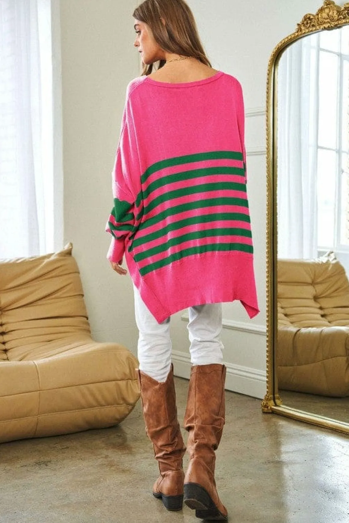multi_striped_elbow_patch_7.webp Multi Striped Elbow Patch Loose Fit Sweater Top *Online Only*