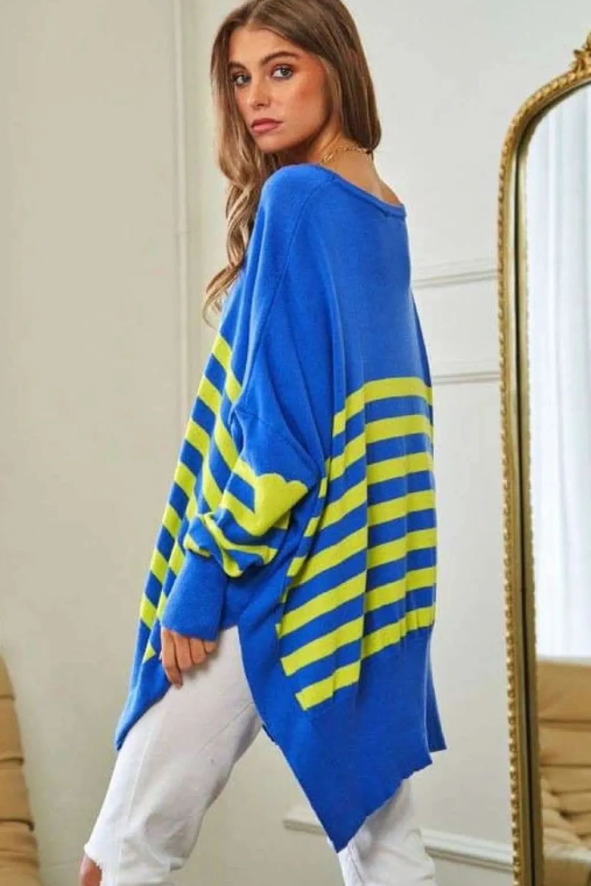 multi_striped_elbow_patch_8.webp Multi Striped Elbow Patch Loose Fit Sweater Top *Online Only*