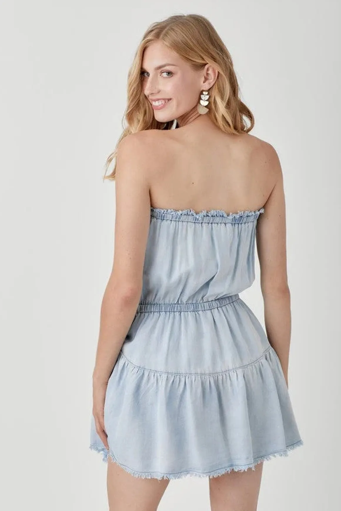 raw_edge_detail_denim_tub_3.webp Raw Edge Detail Denim Tube Mini Dress *Online Only*