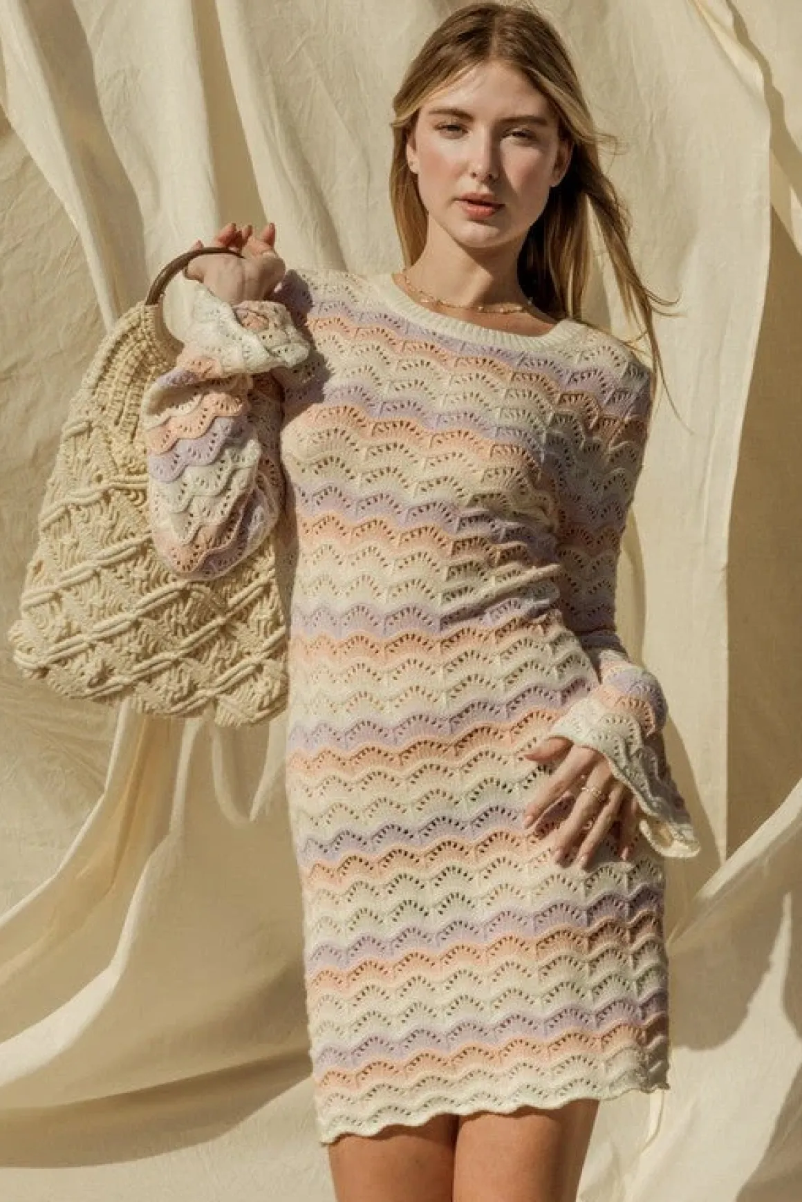 Round Neck Bell Sleeve Sweater Dress *Online Only*