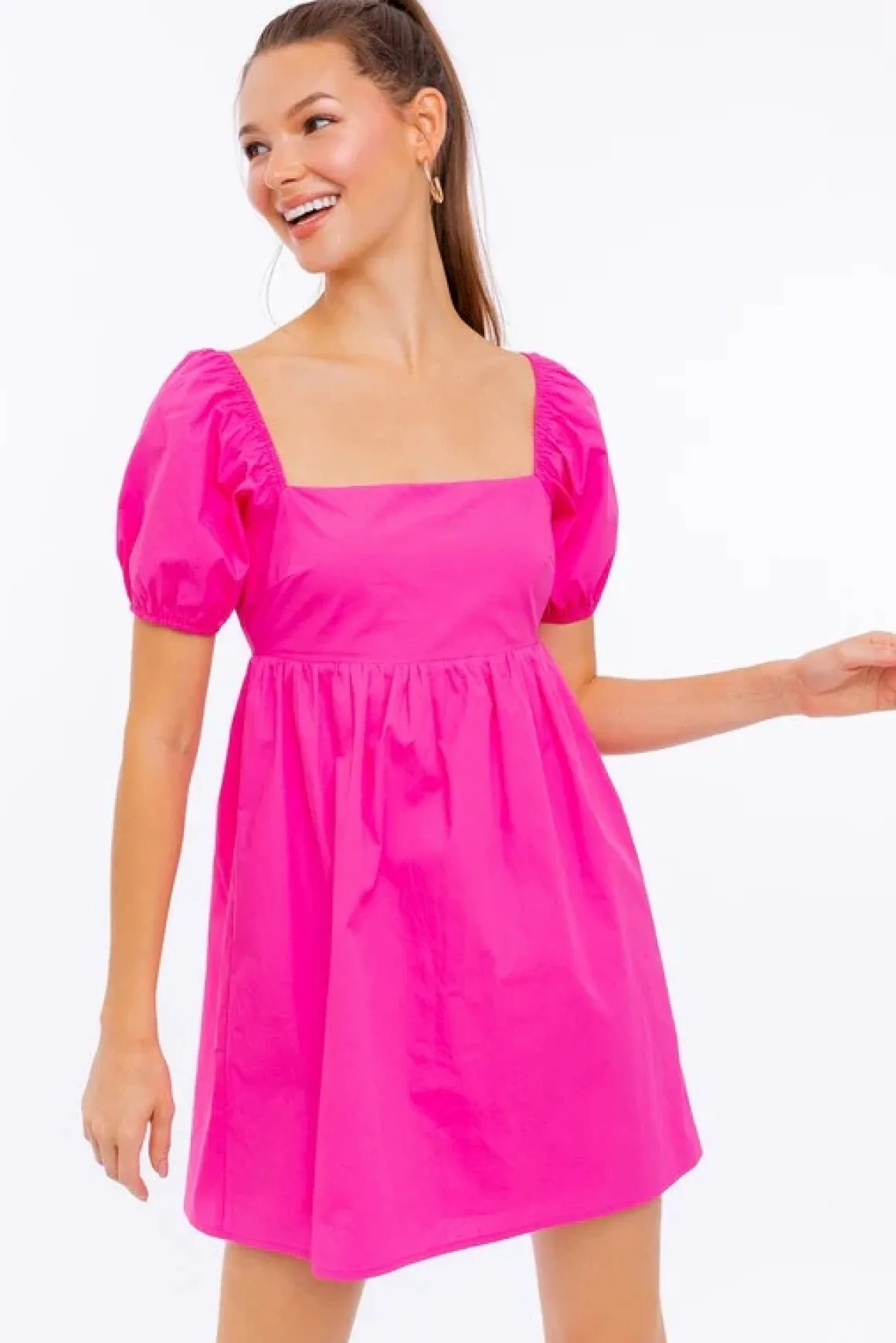 Short Sleeve Back Tie Detail Babydoll Dress *Online Only*
