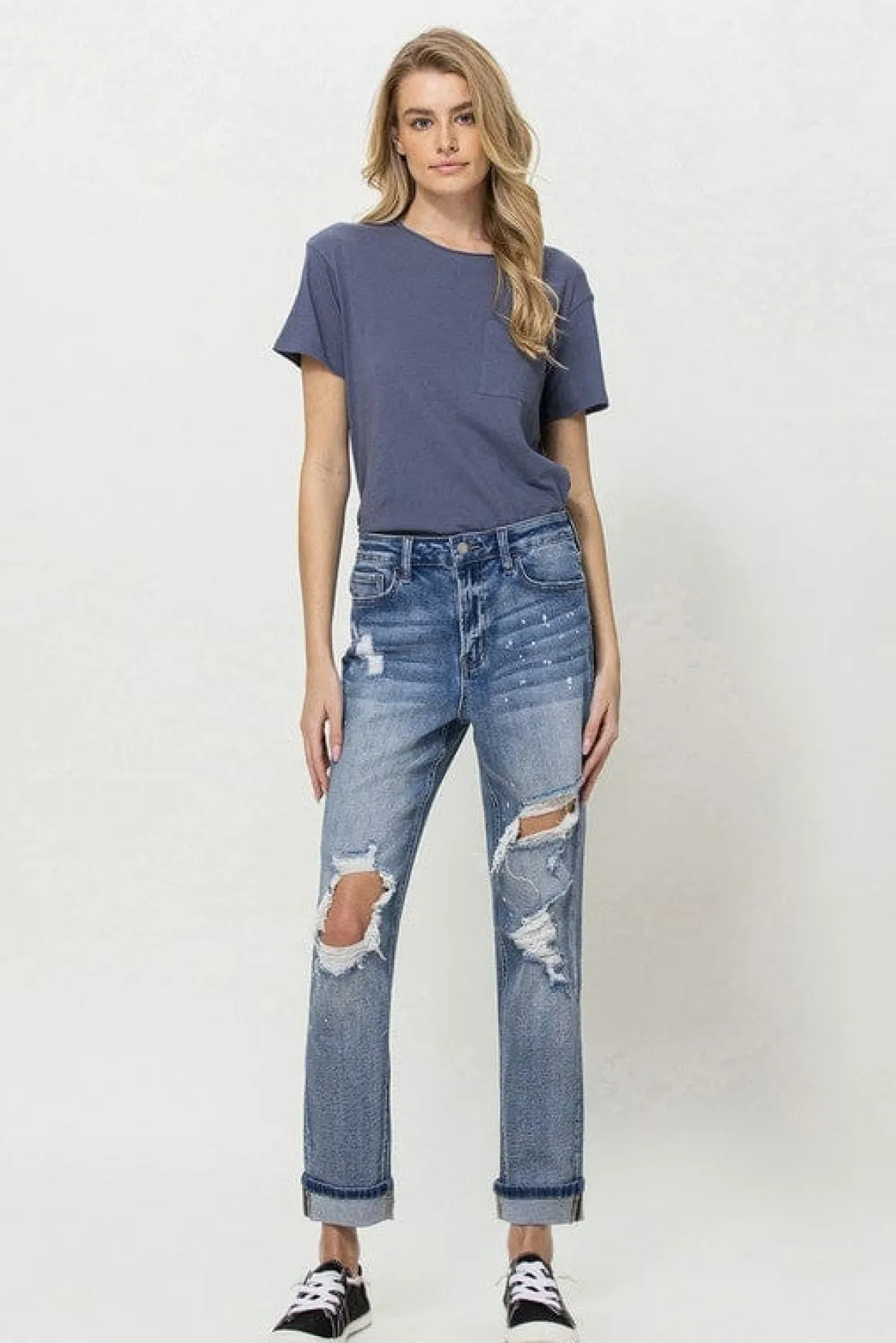 stretch_mom_jeans_w_spatt_3.webp Stretch Mom Jeans w/ Spatter Detail and Cuff *Online Only*