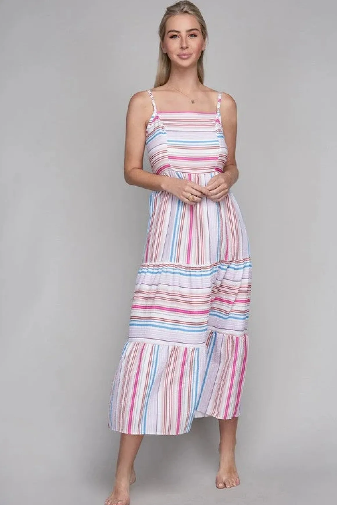 striped_print_ruffle_hem__8.webp Striped Print Ruffle Hem Cami Dress *Online Only*