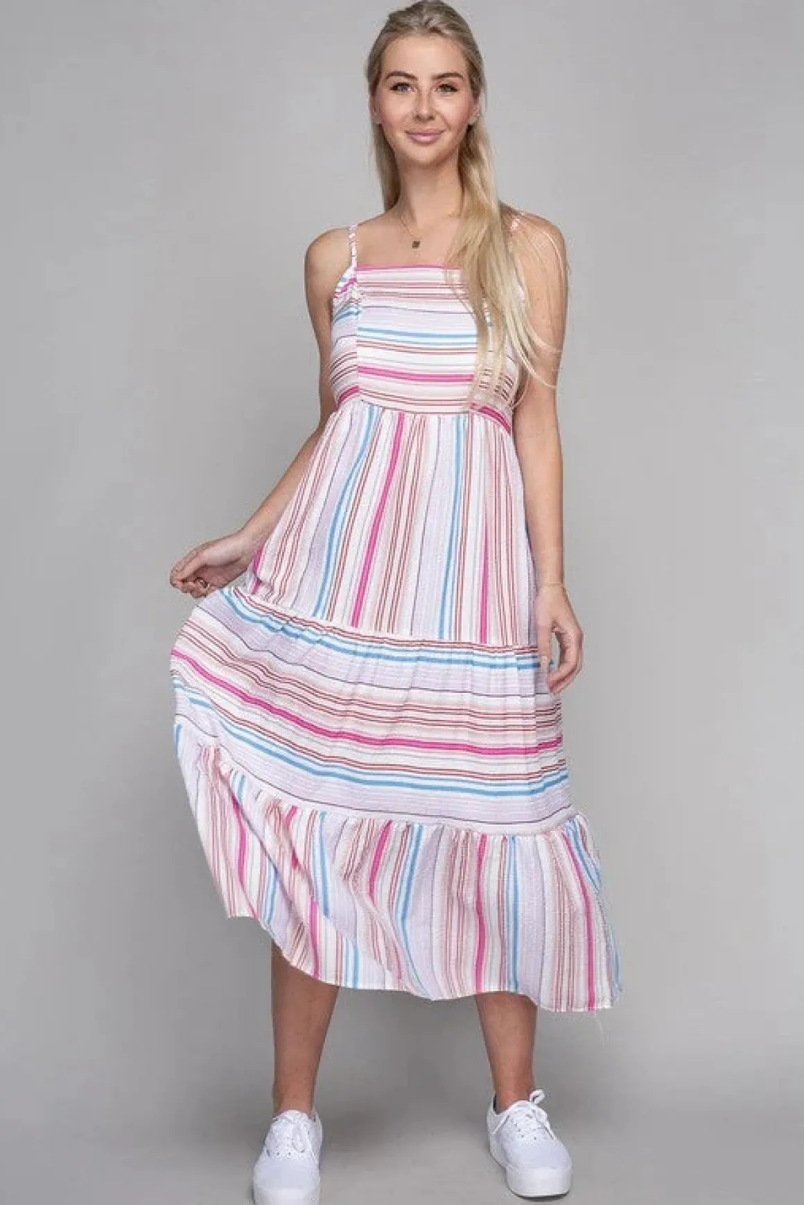 striped_print_ruffle_hem__9.webp Striped Print Ruffle Hem Cami Dress *Online Only*