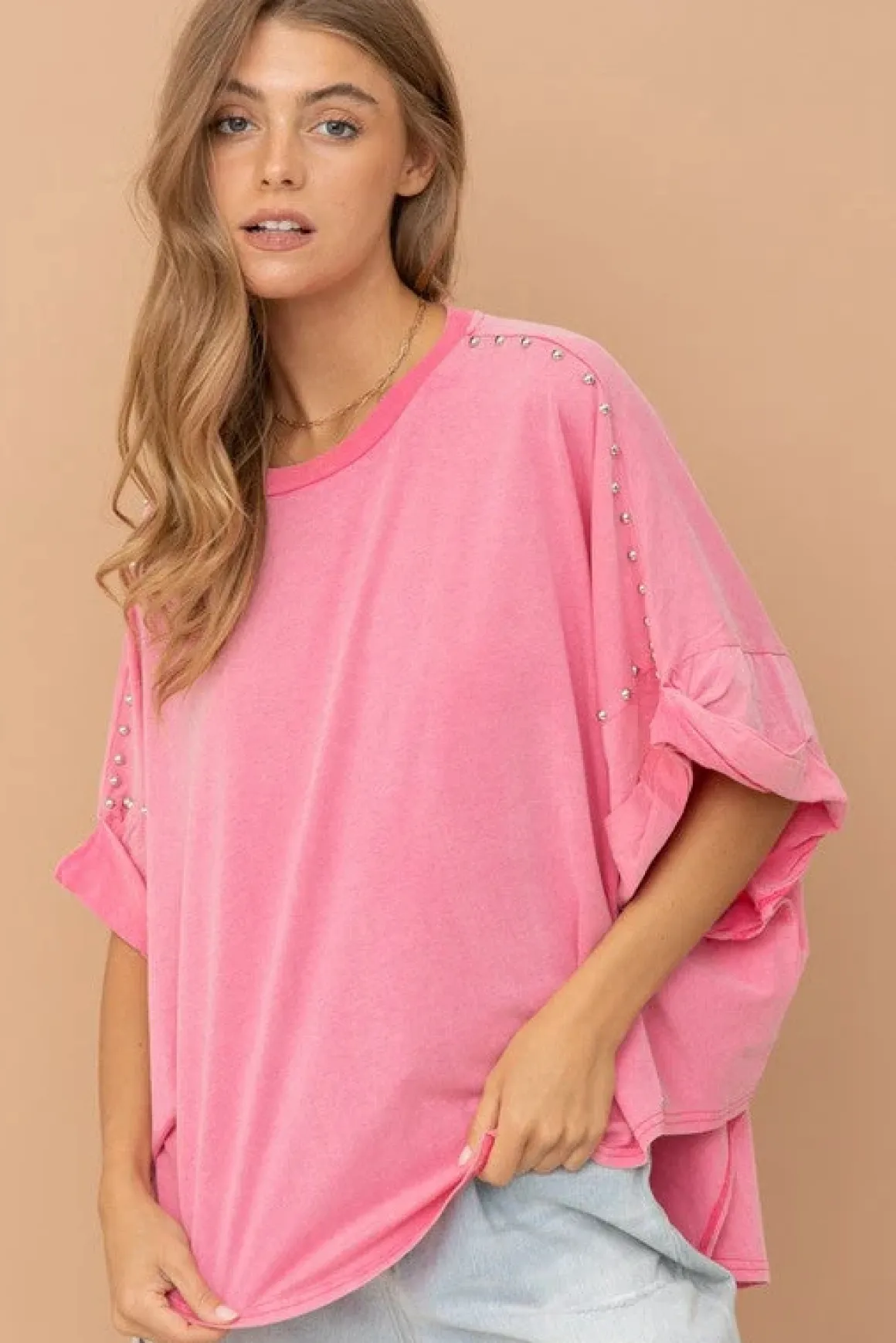 Studded Oversized High Low T Shirt  *Online Only*