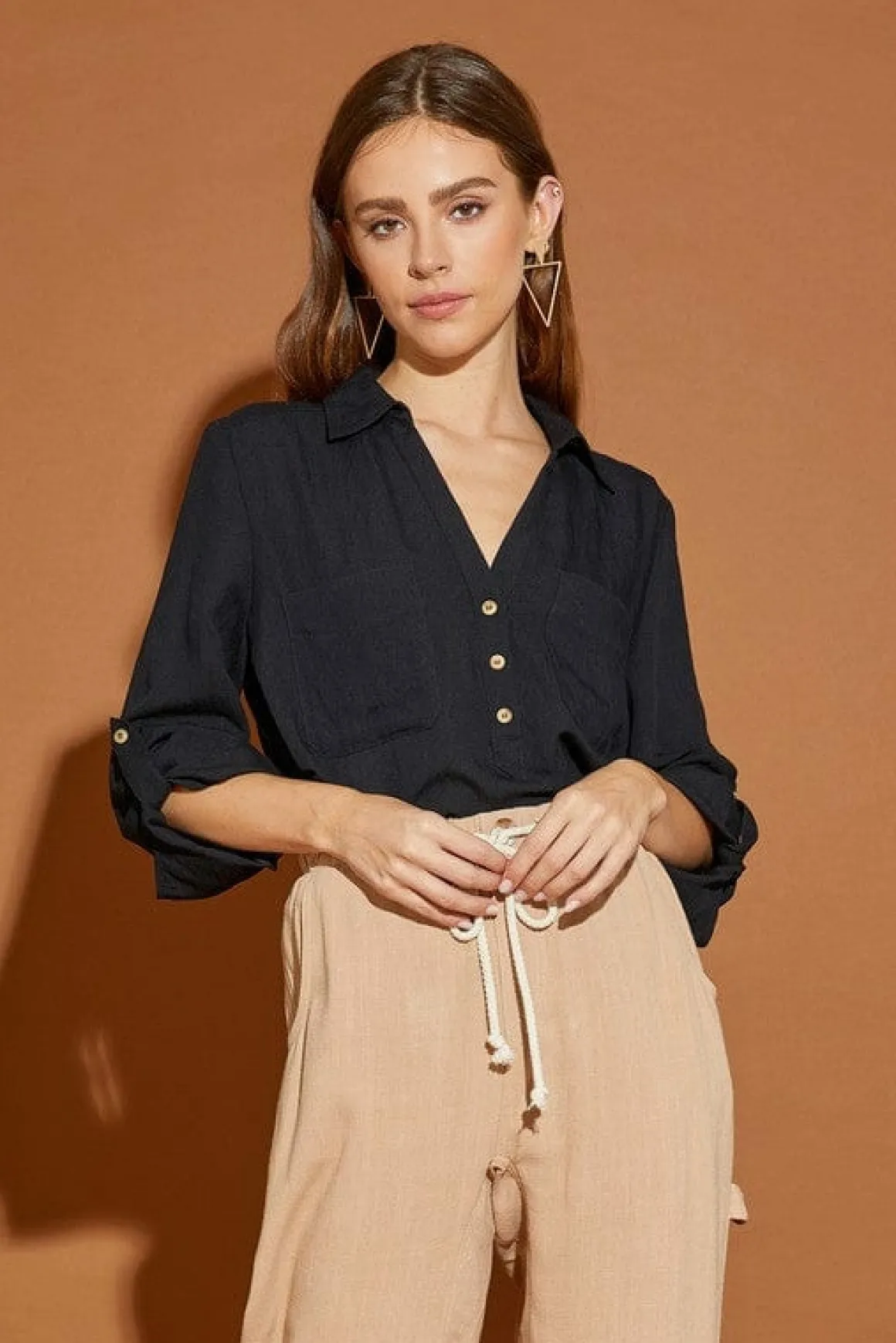 V Neck Button Down Henley Shirt *Online Only*