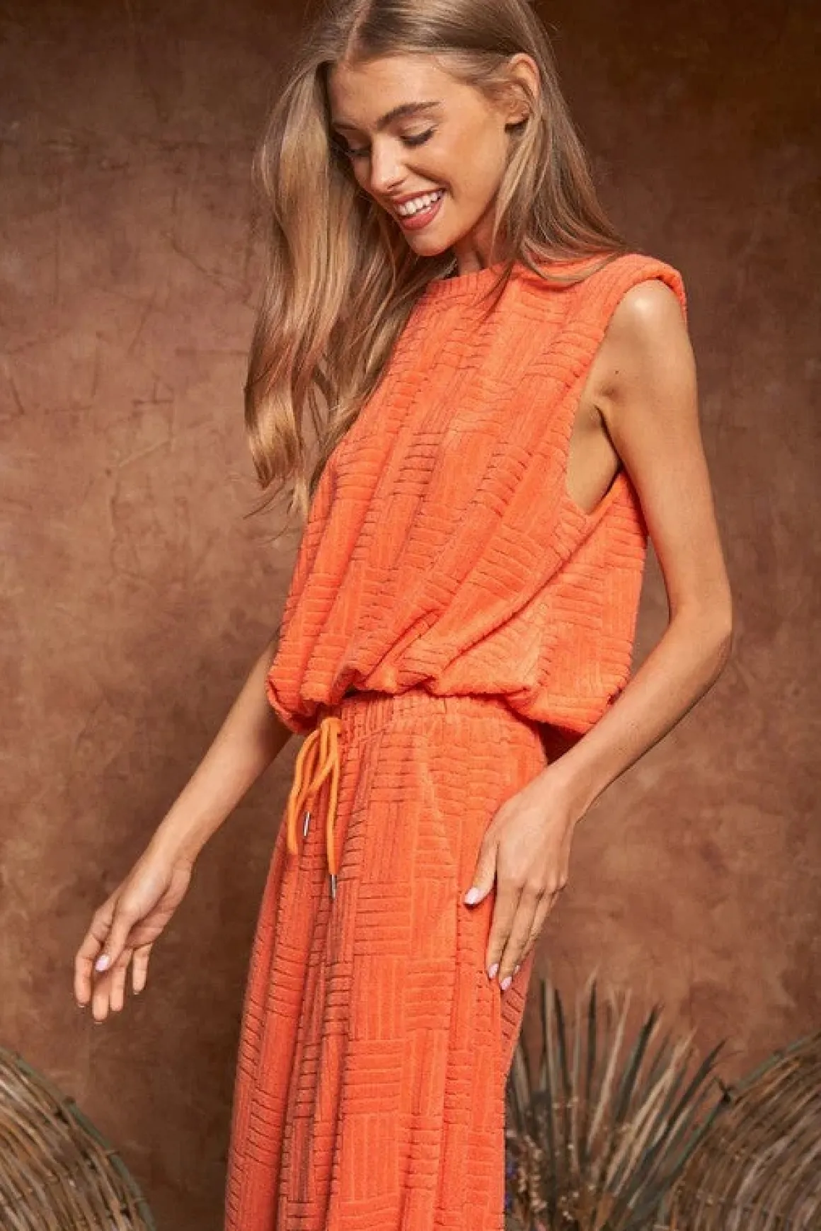 Velvet Sleeveless Round Neck Top and Pants Set  *Online Only*